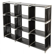 Black 3-Tier 9-Cube Storage Organizer - Steel Waterproof Fabric Shelves
