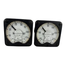 Westinghouse A C Megavar Megawatt Meters Vintage Industrial Gauges Pair - BT