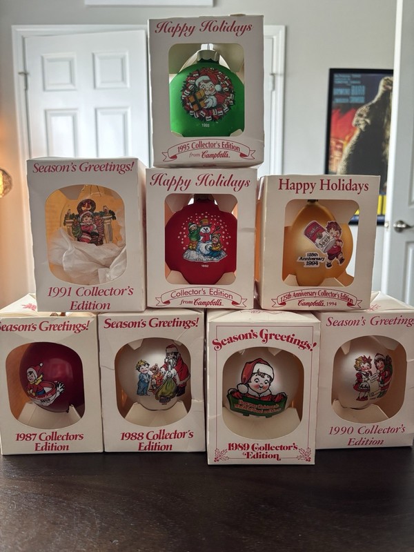 8 Campbell’s Collector’s Edition Ornaments 1987-1995Christmas 