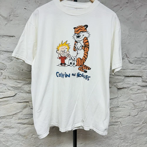 Calvin And Hobbes Comic T Shirt XL Single Stitch Vintage 90s Cartoon White
