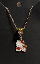 Hello Kitty Birthday Whimsical Charm Cartoon Adorable Pendant Gold Necklace 18  