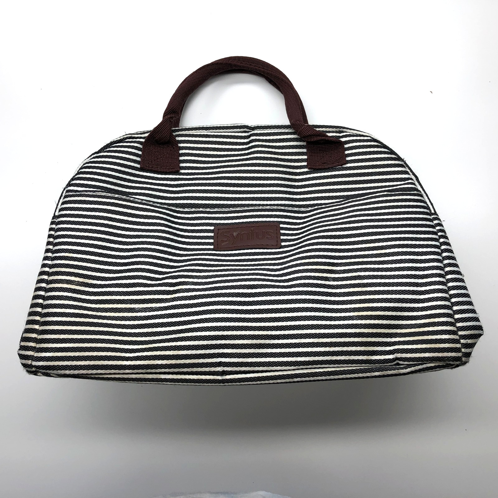 Syntus Lunch Tote Bag Box Stripped Black White Insulated Zip Handle Travel