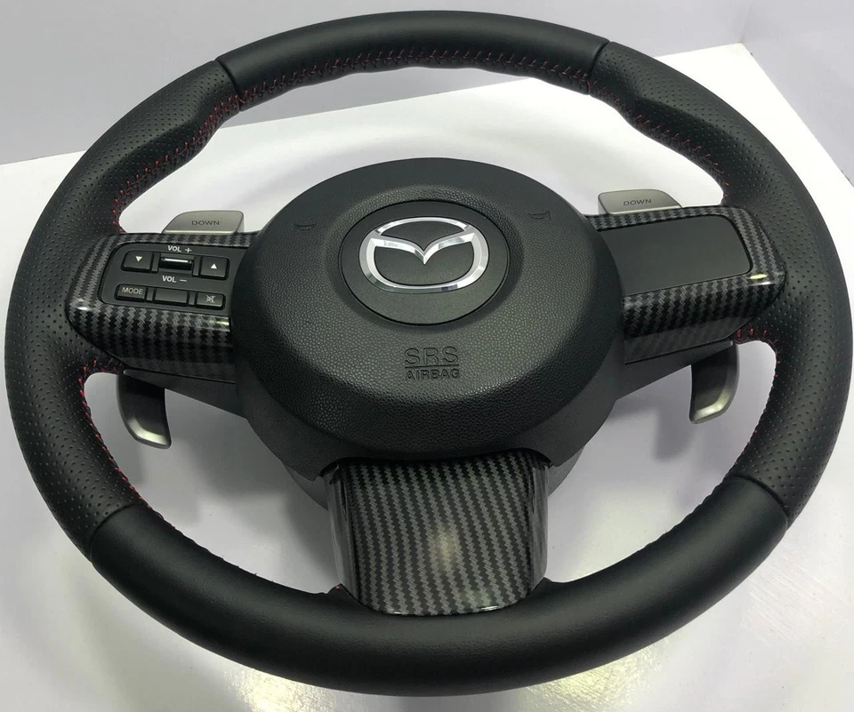 Volante Mazda RX-8 | Doble cuero + moldura de fibra de carbono | Paleta de cambio OEM Foto 4 de 4