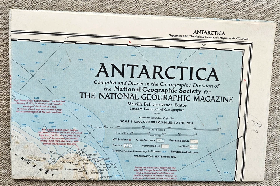 Exceptional large ANTARCTICA  wall map National Geographic 1957 James M. DARLEY - Image 2 of 4