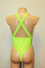 Women Thong One piece Leotard 203-12 Open Back Lime Neon Spandex Size L