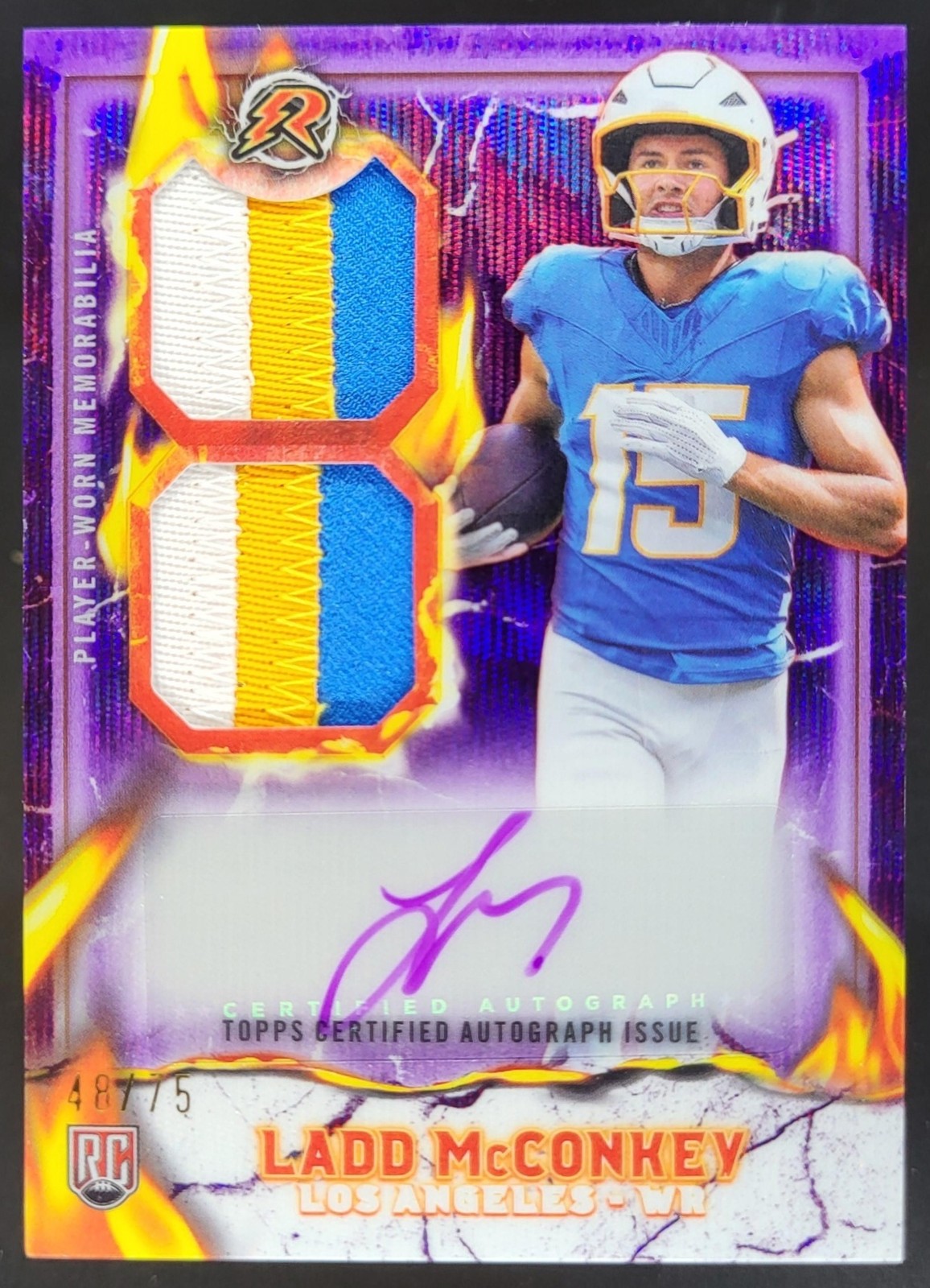 2024 Topps Resurgence Ladd McConkey Ignite RC Patch Auto Purple Surge /75 DN2