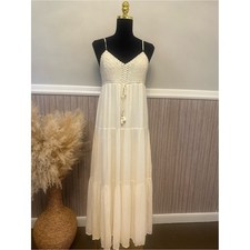 American Eagle Ivory Crochet Bodice Tiered Maxi Dress Lined Cottagecore Small