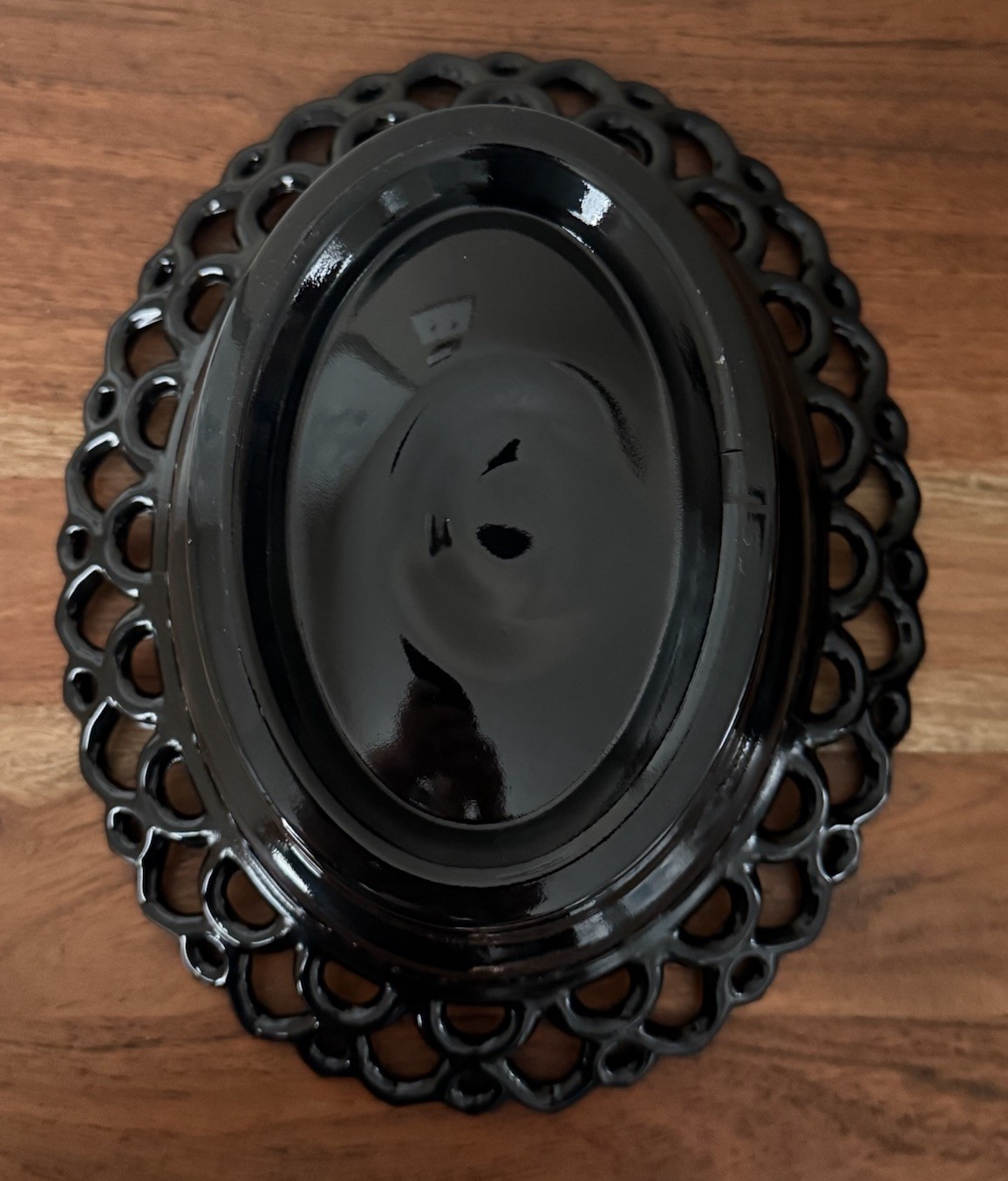 Mosser Glass USA Turkey on Nest BLACK GLASS w/Lace Edge THANKSGIVING Holiday