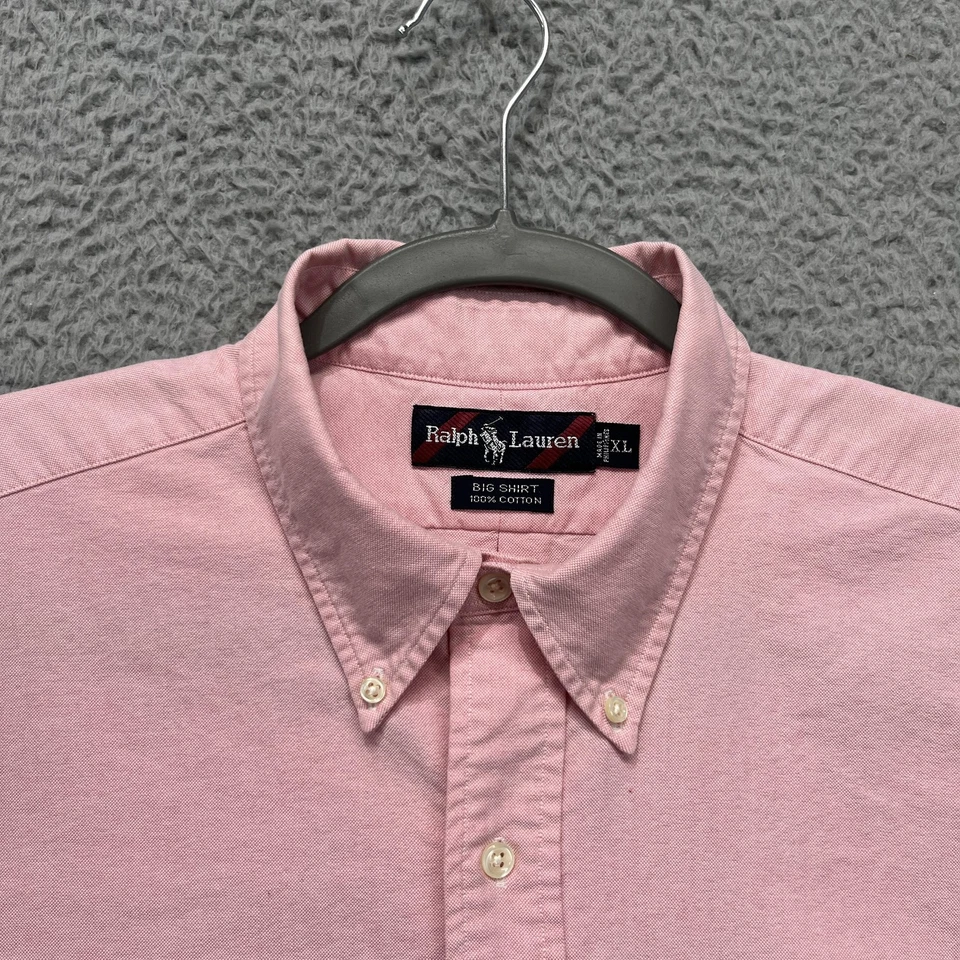 Ralph Lauren Shirt Mens XL Pink Big Shirt Button Down Flesh Pony Oxford Cotton - Image 3 of 4