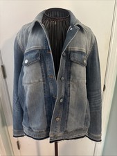 chico  s 2 jean jacket 2 tone stretch with raw hem