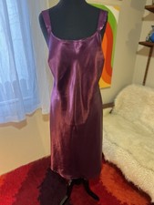 Vtg M.Vie Intimates Glossy Satin Slip Dress Purple Medium Midi