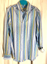 Robert Graham Button Up Shirt Mens M 39 15.5 LS Striped Paisley Flip Cuff Luxury