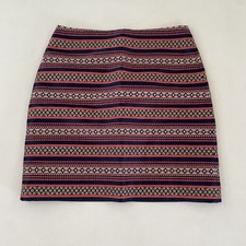 LOFT A Line Skirt SZ 4 Multicolor Geometric Mini Knit Academia Zip NEW NWOT Navy