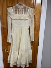 Vintage 70’s Boho Gunne Sax Prairie Victorian Style Layered Ruffle Maxi Dress