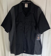 Dickies 2XL Mens Sz Short Sleeve Mechanics Work Shirt, 2-Tone Black/Gray Twill