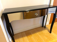 Black Wood Rectangular Console Table 110x40x77cm Mirrored Front 1 Drawer
