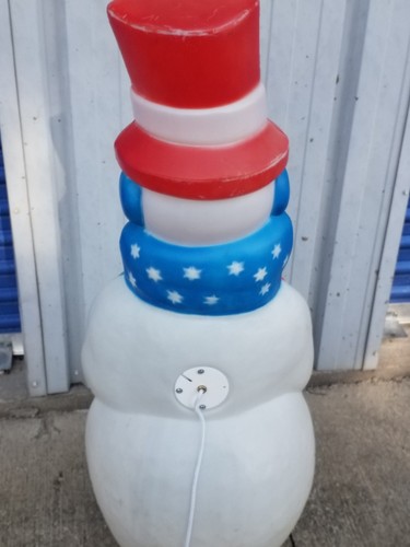 Patriotic Snowman Blow Mold Red White & Blue Americana Yard Decor Vintage - Picture 6 of 9