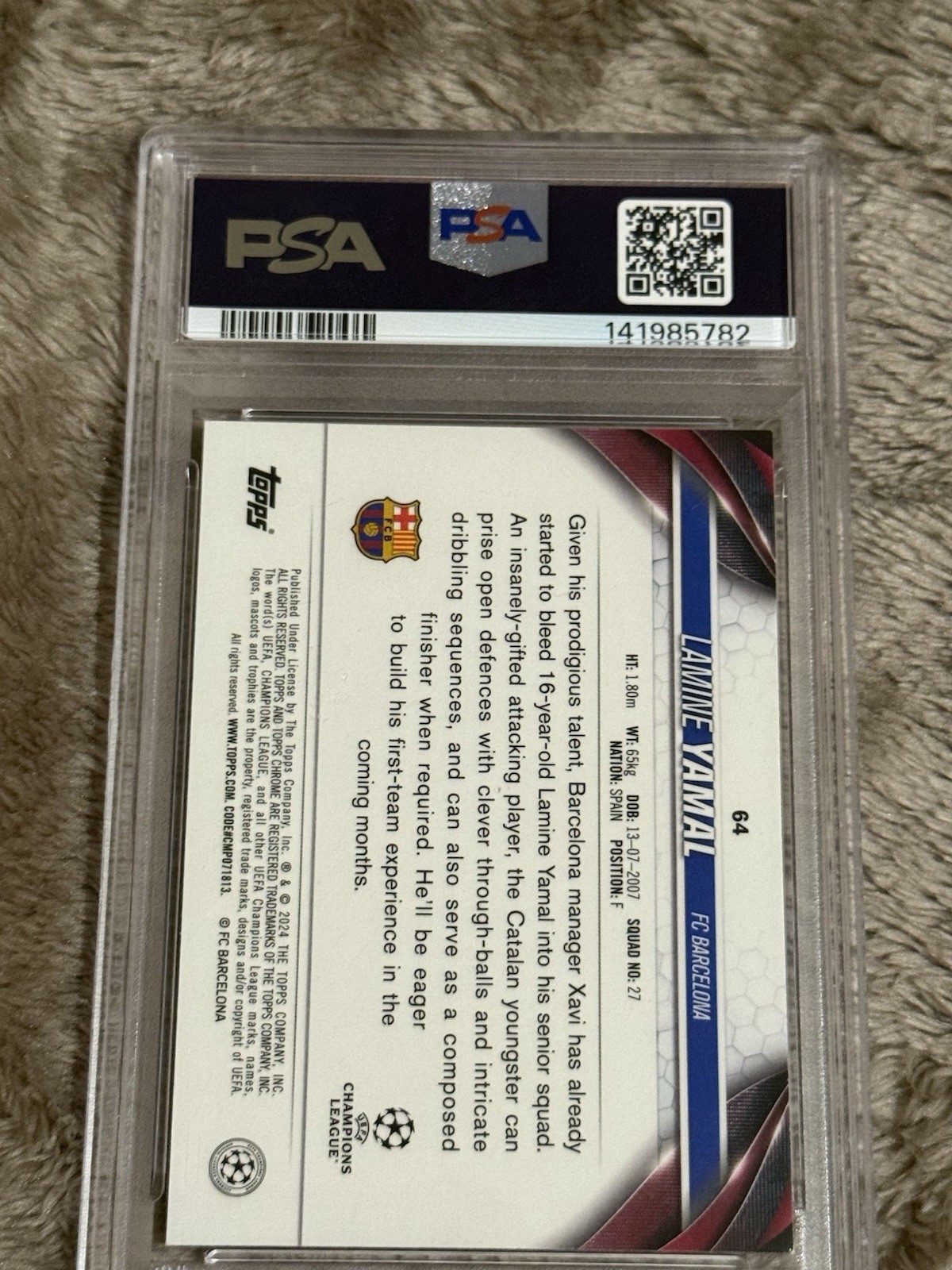 2023-24 Lamine Yamal Topps Chrome UCC PSA 9 view 2