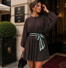 Zimmermann Silk Belted Batwing Mini Dress Size 2/AU 12/US 8 Mint Chocolate Luxe