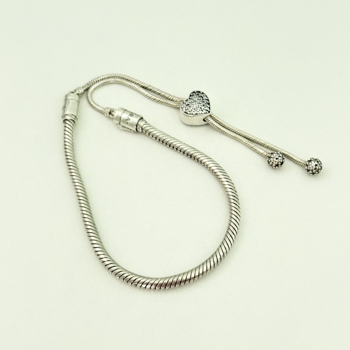 Pandora 925 Sterling Silver Pave Heart Clasp Slider Clear CZ Love