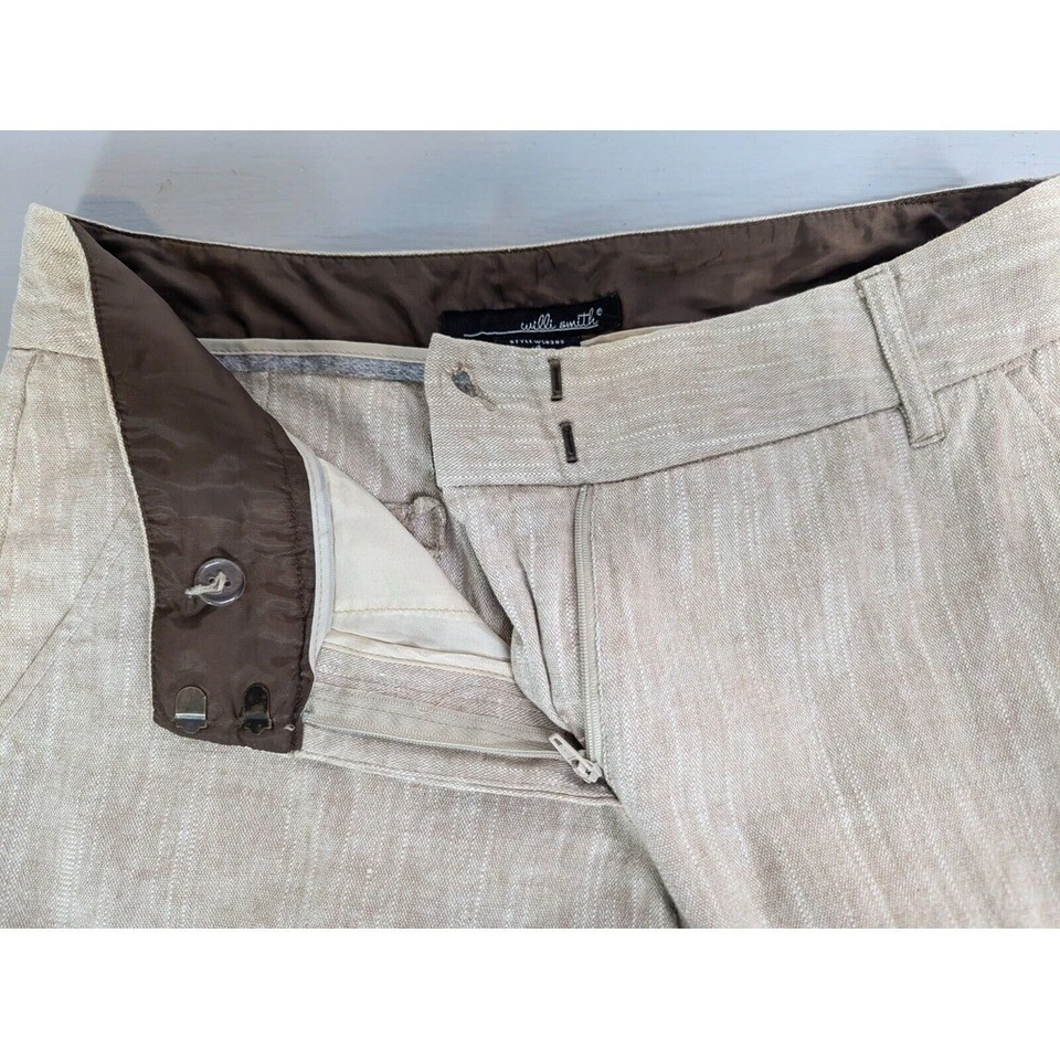Pantalones de vestir Willi Smith para mujer talla 4 beige mezcla de lino pierna recta oficina carrera Foto 3 de 4