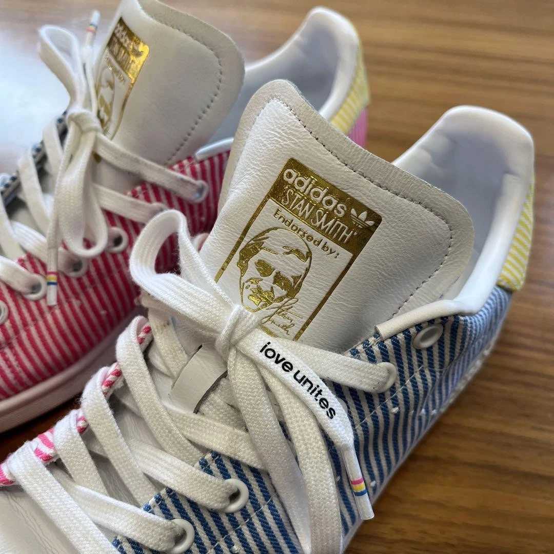 Adidas Stan Smith Sneakers 9.5 US Stripe Rosso Blu Pelle Usate