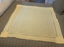 Vintage Babycrest Yellow Baby Blanket 40x40, Acrylic Knit Lace Border 70s-80s