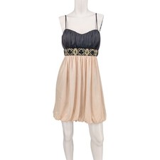 Vtg Y2K Mini Cocktail Dress Beaded Empire Waist Bubble Hem Glam Coquette Party 1