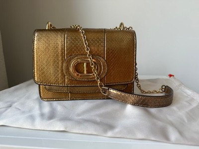 Dee Ocleppo Metallic Gold Structured Leather Mini Bag (Snake Effect)