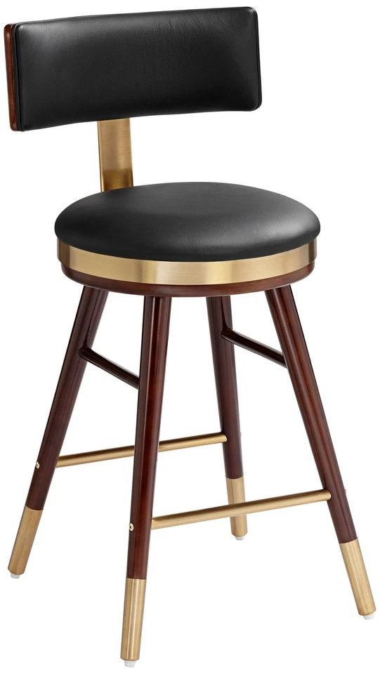 Parker Walnut Bar Stool 25 1/2" High Modern Black Cushion Kitchen Counter Island - Image 2 of 4