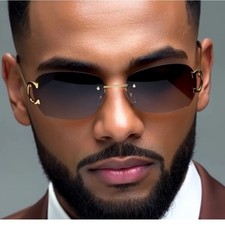 Oval Rimless Sunglasses Round Frame Summer UV400 Style Men Travel Eye Shades