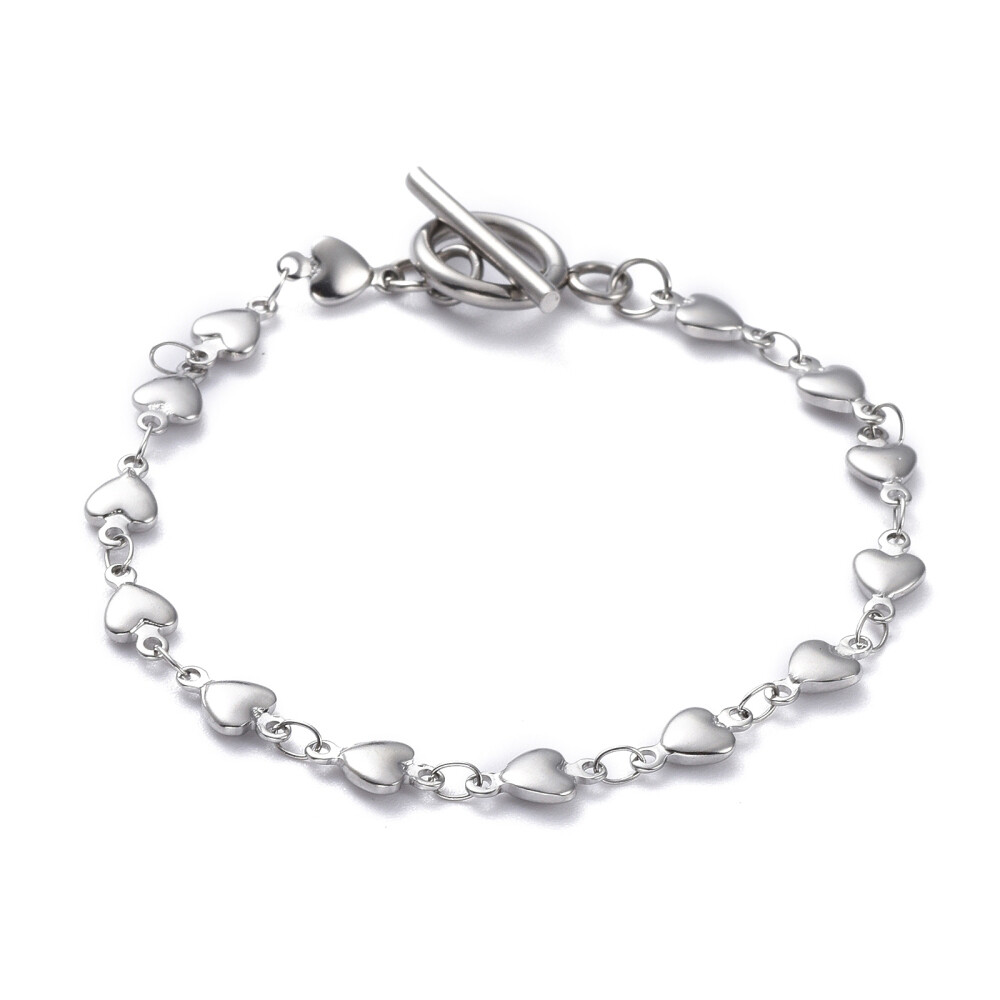 ブレスレット STONEHENgE silver heart bracelet SC1763 Stainless Steel Heart Chain Bracelet Steel Toggle Silver 7.5