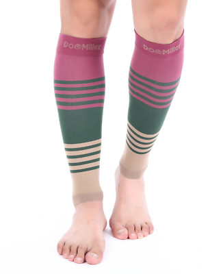 Doc Miller Calf Compression Sleeve 1 Pair 20-30mmHg Varicose Veins MARN/GRN/TAN