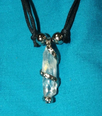Silver Wrapped Quartz Stone Pendant Necklace w/ adjustable cord Metaphysical - Photo 1/2