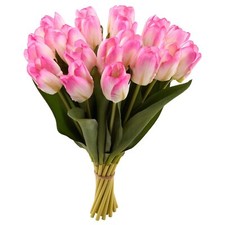 20PCS Pink Green Artificial Tulips Real Touch Faux Flower Wedding Party Decor