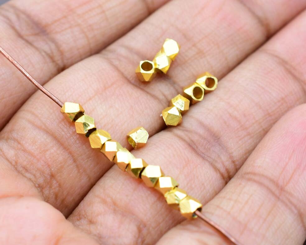 225 Pcs Diamond Cut Faceted Bead 18k Gold Plated