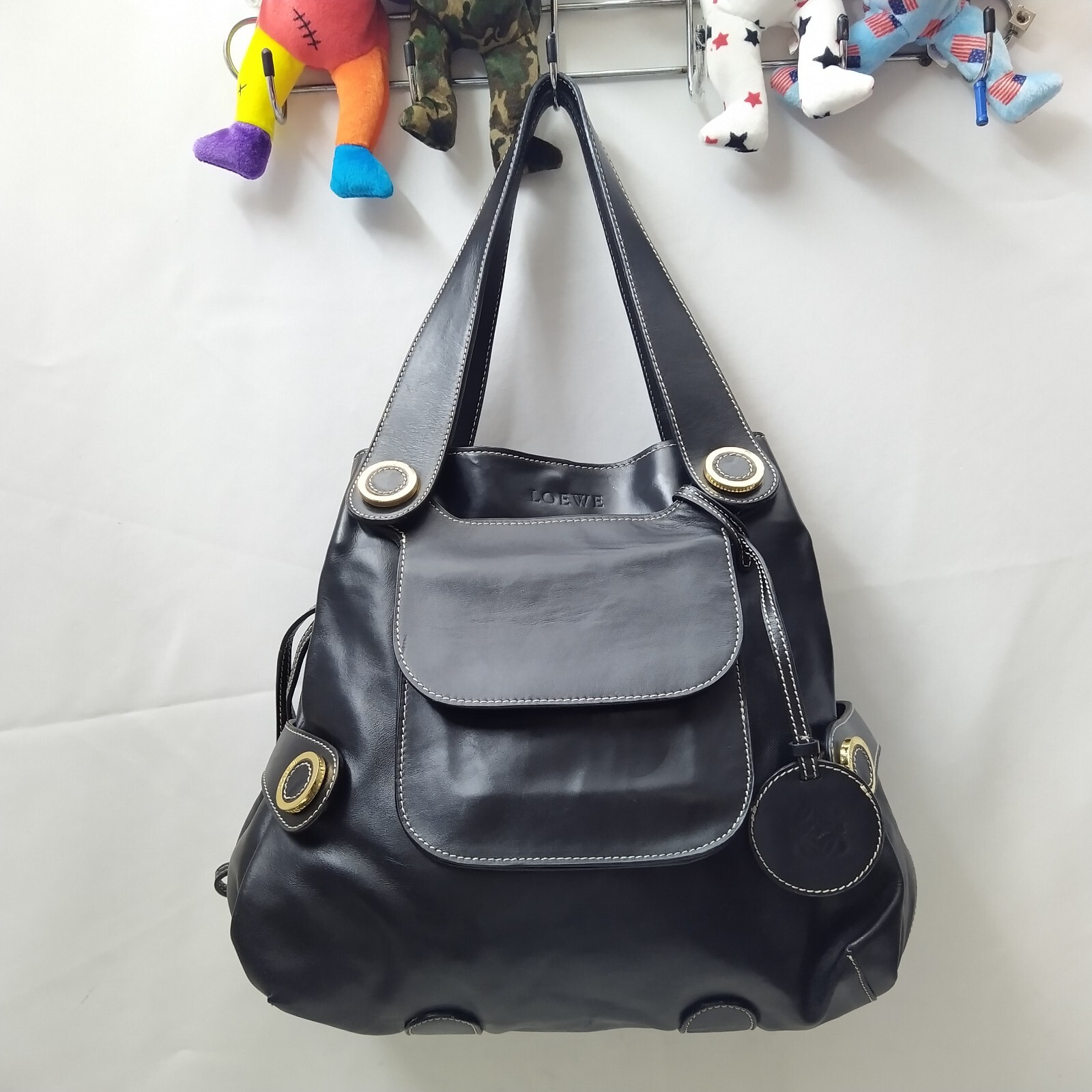 Loewe Black Leather Drawstring Pockets Double Han… - image 11