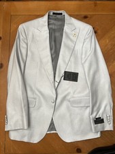 Made in USA, 100% Silk, Jos. A. Bank Reserve 40R, Light Silver Jacket