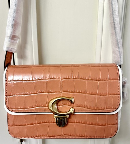 COACH Logo Closure Crocodile Embossed Leather Studio Shoulder Bag - Picture 5 of 7