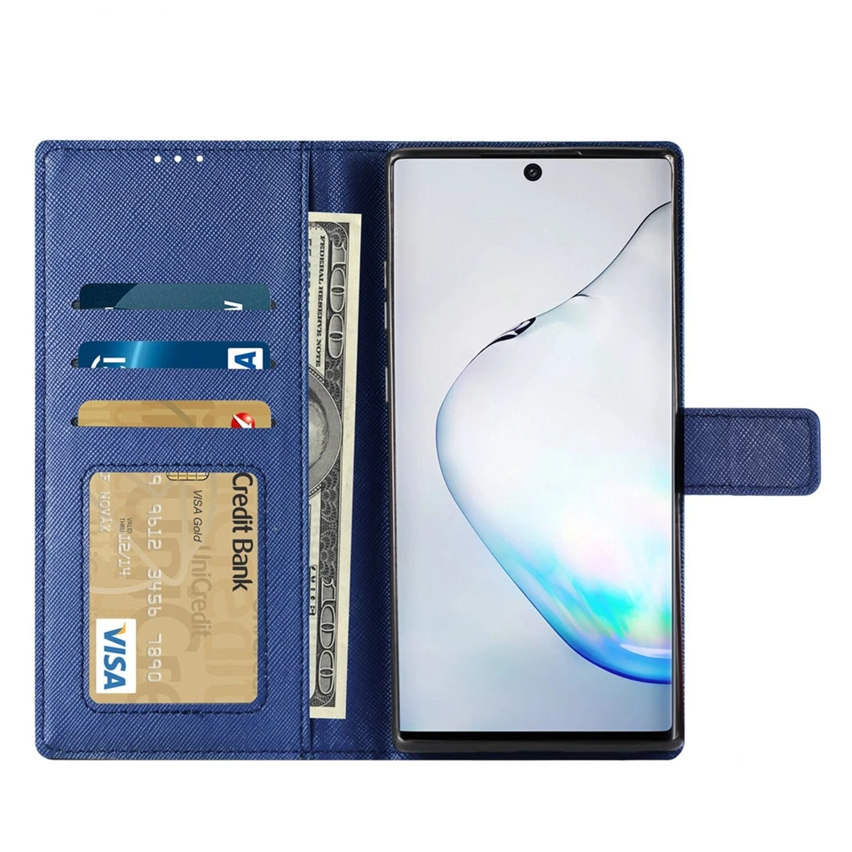 For Samsung Galaxy Note 10+ Plus Wallet Case w/ Card Pocket Holder & Stand Blue - Image 2 of 4