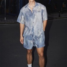 Mens Tracksuit 2-Piece Set Short Sleeve T Shirt Shorts Sweatsuit Outfit Set