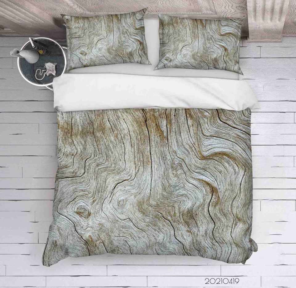 3D Wood Grain Figure Gray Quilt Cover Set Duvet Cover Bedding