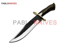 15" Hand Forged  Carbon Steel Hunting knife Bowie Knife Crown Stag Antler Handle