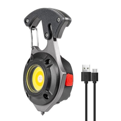 Multi-function COB LED Flashlight Outdoor USB Rechargeable Keychain Light Hook