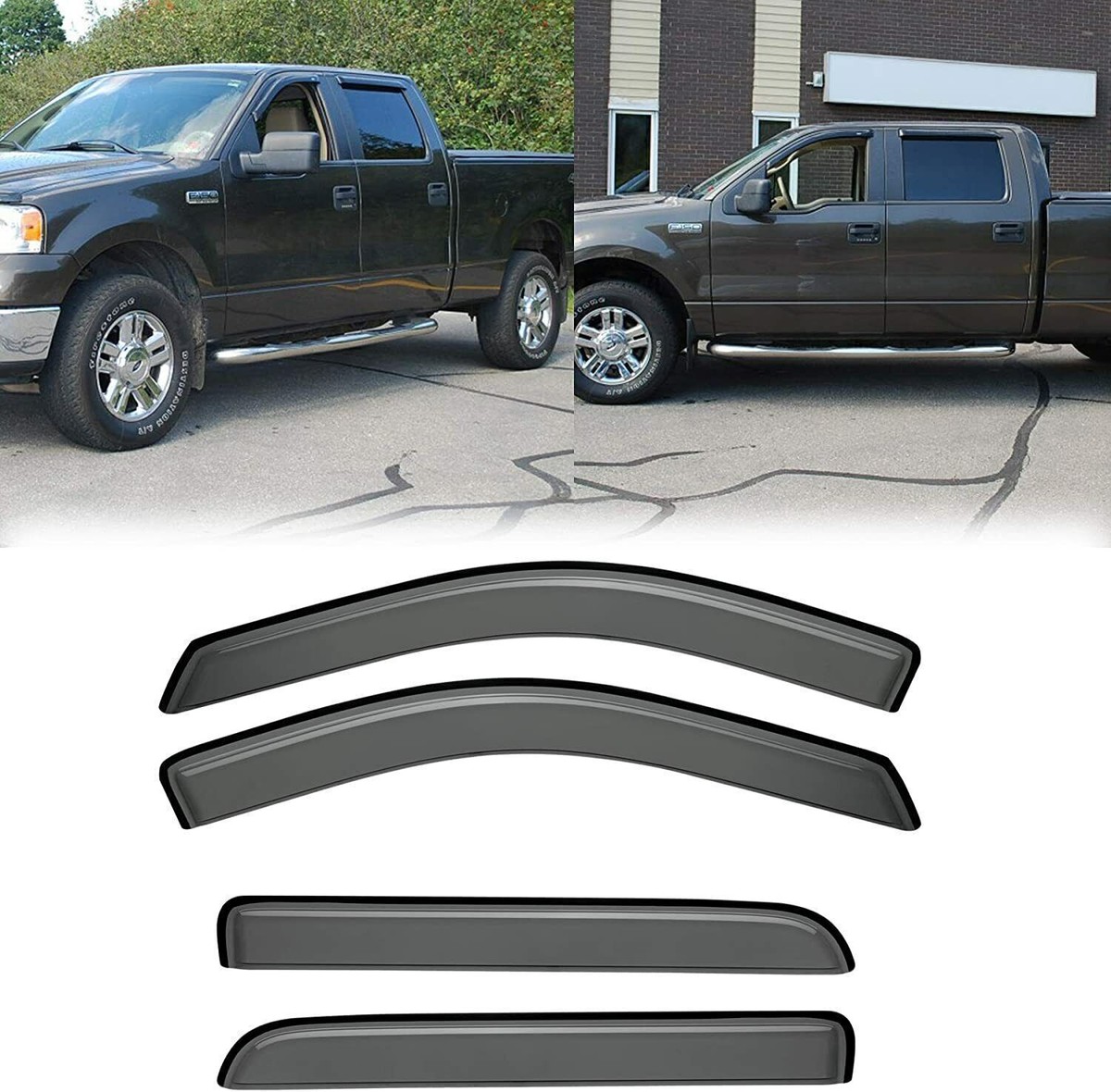 4-Piece Smoke Tinted Window Visors For 04-08 Ford F150 Supercrew & Lincoln Mark LT – No-Drill 9 thumbnail image