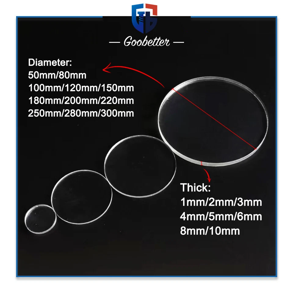 Rigid Clear Plastic Round Board Discs Thick 1/2/3~10mm Dia 50~300mm Display Base - Image 2 of 4