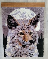 Vintage Shillcraft Timber Wolf Latch Rug Hook Wall Hanging w/ Oak Hanger