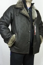 Men GENUINE REAL Sheepskin Shearling Leather Car Coat Bomber Jacket S-5XL, NWT
