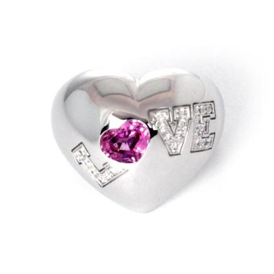 Chopard LOVE Diamond Ring Pink Sapphire 18k Wide Gold Dome Heart