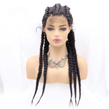 Black/Mixed Brown Synthetic Braid Lace Front Wigs For Women Hair 5Braids Wig